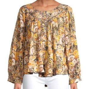 NEW We the Free People Cool Meadow Peasant Blouse Size Medium Yellow NWOT